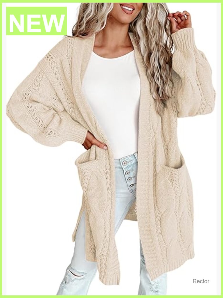 Long Open Front Cardigan With Pockets, Winter Sweater
